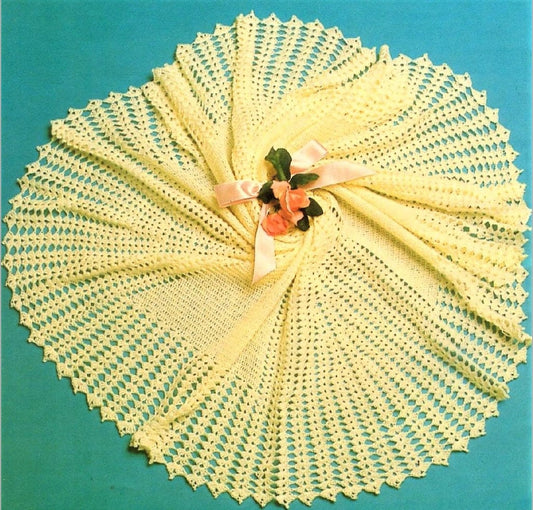 Vintage Crochet Pattern 50" Lacy Picot Shell Stitch Round Baby Shawl Blanket Circular Circle PDF Instant Digital Download 3 Ply