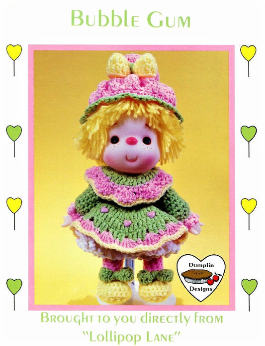 Vintage Crochet Pattern 14" Lollipop Lane Bubble Gum Yarn Head Doll PDF Instant Digital Download Retro 1980s Bubblegum Dumplin Designs 4 Ply