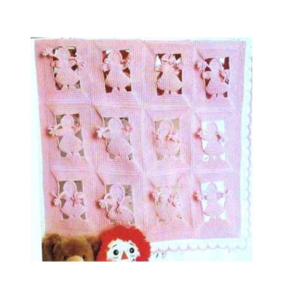 Vintage Crochet Pattern Paper Dolls Baby Blanket Afghan PDF Instant Digital Download Cut Out Openwork Nursery Lapghan Crib Cot Cover 10 Ply