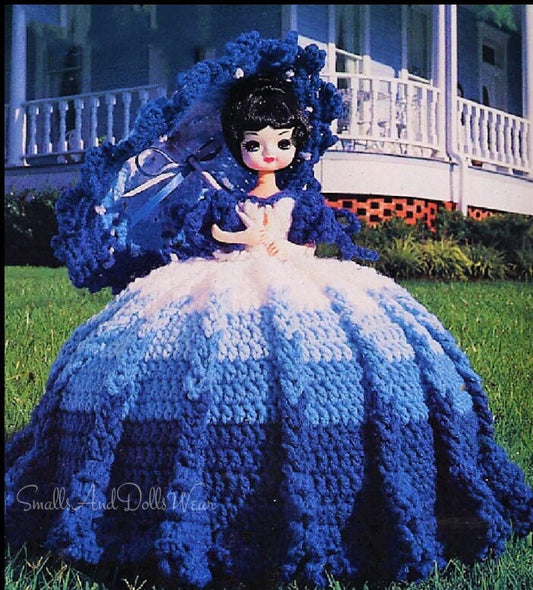 Vintage Crochet Pattern 13" Southern Blue Belle Doll Dress and Parasol PDF Instant Digital Download 4 Ply