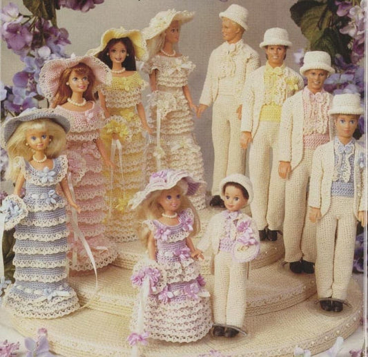 Vintage Thread Crochet Pattern Outfits For A Fashion Doll Wedding Bridal Party PDF Instant Digital Download Bride Groom 10 Designs Total