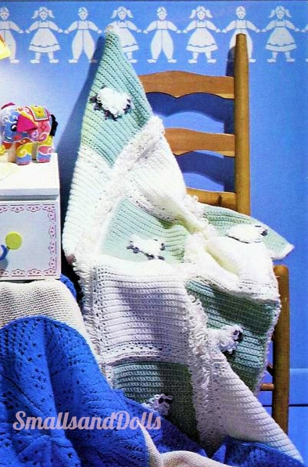 Vintage Crochet Pattern Loopy Lambs Baby Afghan Baa Baa Blanket PDF Instant Digital Download Sleepy Sheep Squares 10 Ply