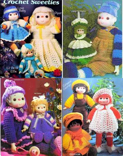 Vintage Crochet Sweeties Yarn Head Doll Patterns 12 to 31 Inch Dolls and Clothes 10 Designs PDF Instant Digital Download Retro 1980s 4 Ply