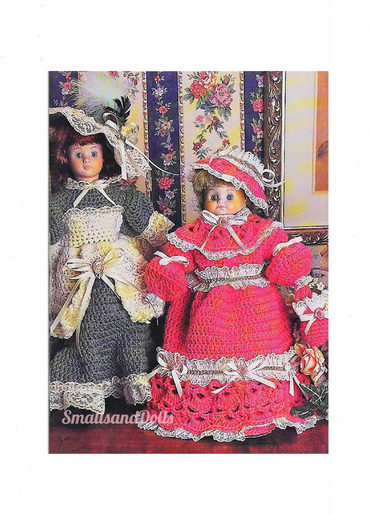 Vintage Crochet Pattern 15" Victorian Doll Dresses Outfits PDF Instant Digital Download Rosebud Easy Beginner 4 Ply 10 Ply