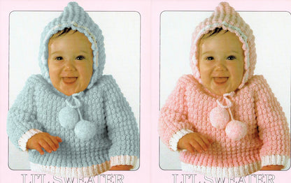 Vintage Crochet Pattern Baby Hoodie Hooded Puff Stitch Pullover Sweater PDF Instant Digital Download 6-9m 12m 24m