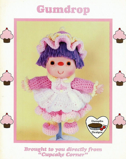 Vintage Crochet Pattern 14" Cupcake Corner Gumdrop Yarn Head Doll PDF Instant Digital Download 1980s Gum Drop Dumplin Designs 4 Ply Mitzy