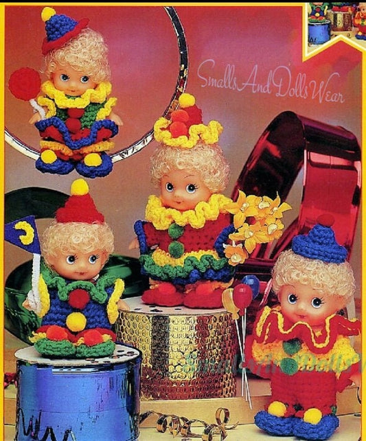Vintage Crochet Pattern Circus Clown Doll Clothes for 4" 5" 6" Impkins Cutie Cupid Kewpie Dolls PDF Instant Digital Download 10 Ply