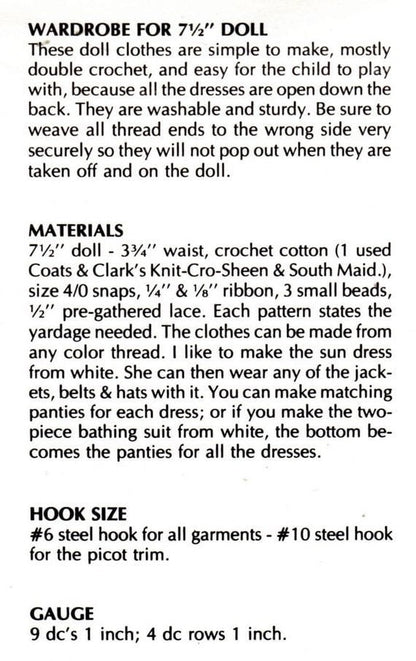 Vintage Thread Crochet Pattern Doll Party Clothes Outfits for 7 to 8 Inch Dolls PDF Instant Digital Download Complete Wardrobe & Accessories