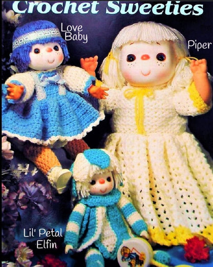 Vintage Crochet Sweeties Yarn Head Doll Patterns 12 to 31 Inch Dolls and Clothes 10 Designs PDF Instant Digital Download Retro 1980s 4 Ply