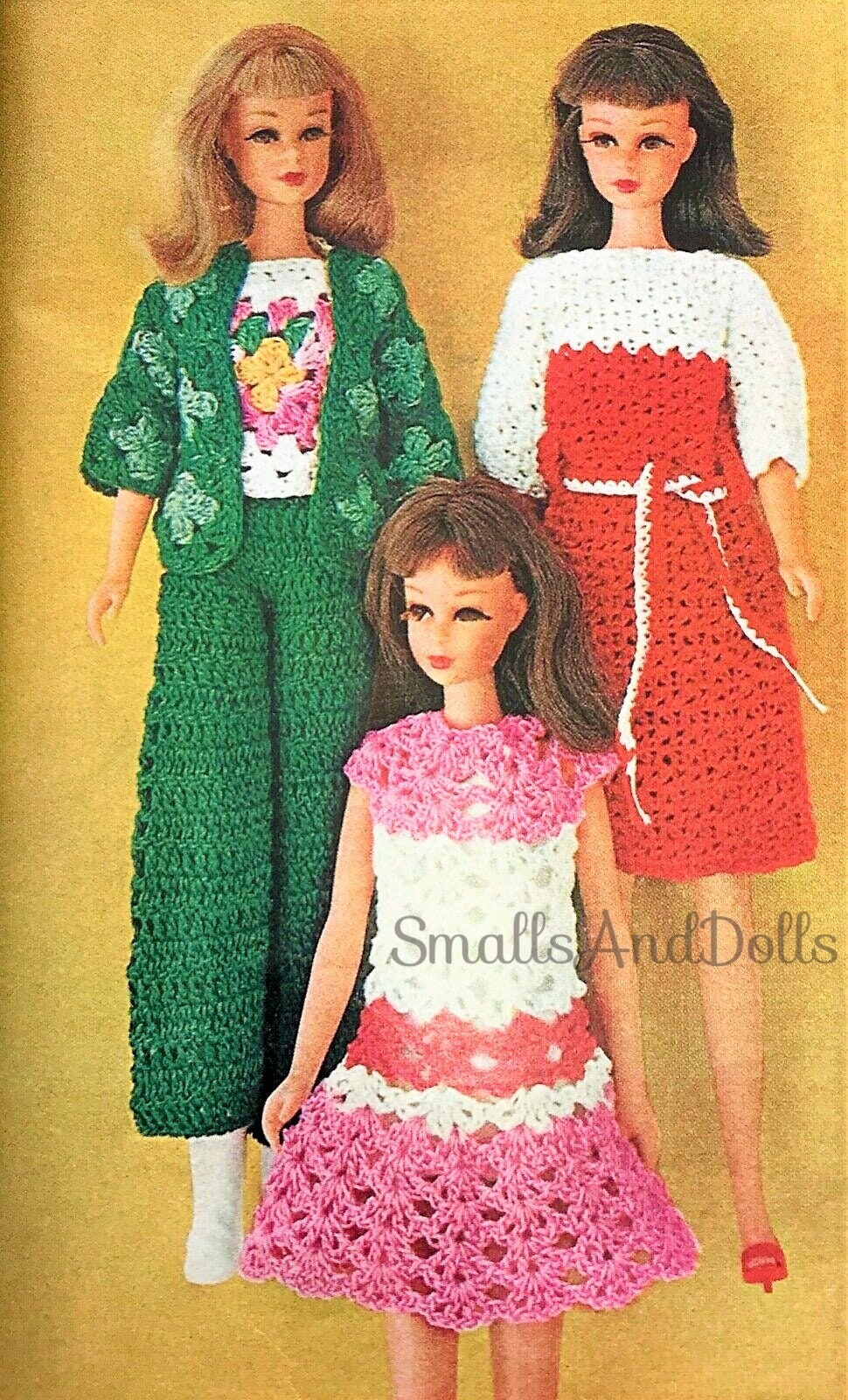 Vintage Thread Crochet Pattern Retro Barbie Doll Clothes Outfits for 11.5 Inch Fashion Dolls PDF Instant Digital Download Dresses Pant Suit
