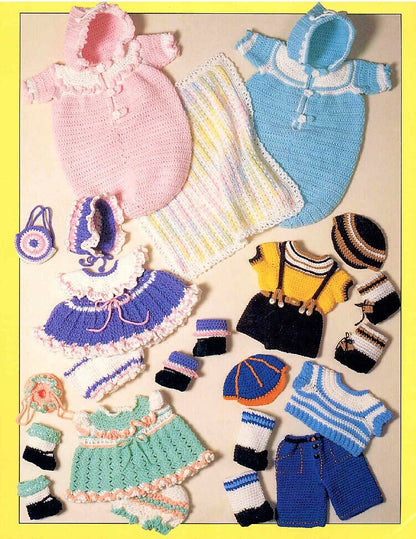 Vintage Crochet Pattern 20" Boy Girl Twins Baby Dolls and Clothing Soft Sculpture Amigurumi  PDF Instant Digital Download Complete Layettes