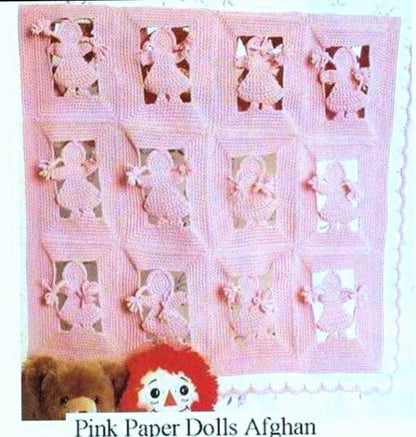 Vintage Crochet Pattern Paper Dolls Baby Blanket Afghan PDF Instant Digital Download Cut Out Openwork Nursery Lapghan Crib Cot Cover 10 Ply