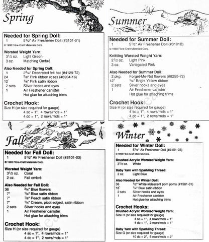 Vintage Crochet Patterns 6" Air Freshener Dolls Four Seasons Dress Outfits PDF Instant Digital Download Scented Sweeties 10 Ply