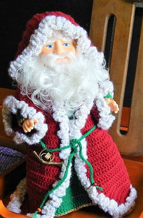 Vintage Crochet Pattern 14" Old St Nick Santa Claus Doll Old World Christmas Robe Staff PDF Instant Digital Download 10 Ply