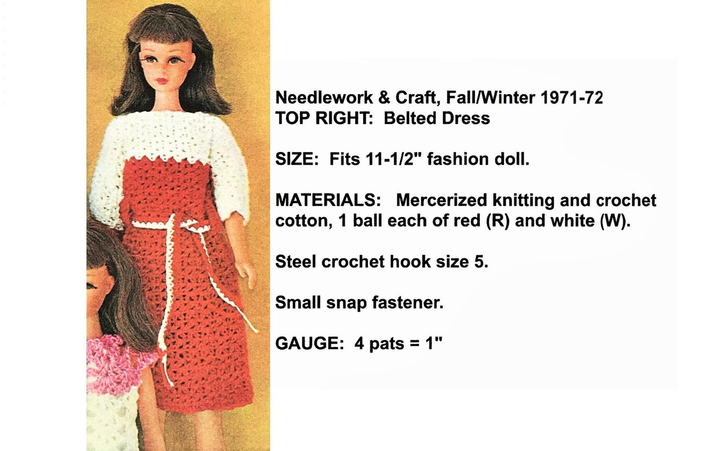 Vintage Thread Crochet Pattern Retro Barbie Doll Clothes Outfits for 11.5 Inch Fashion Dolls PDF Instant Digital Download Dresses Pant Suit