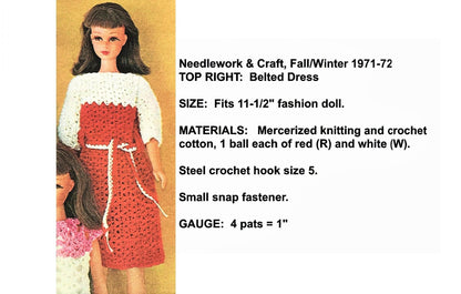 Vintage Thread Crochet Pattern Retro Barbie Doll Clothes Outfits for 11.5 Inch Fashion Dolls PDF Instant Digital Download Dresses Pant Suit