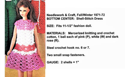Vintage Thread Crochet Pattern Retro Barbie Doll Clothes Outfits for 11.5 Inch Fashion Dolls PDF Instant Digital Download Dresses Pant Suit