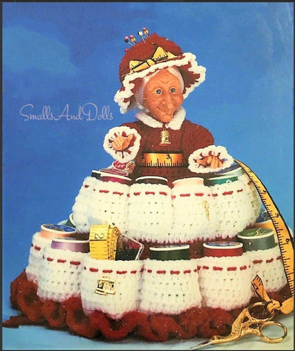 Vintage Crochet Pattern Granny Doll Caddy For Sewing Supplies Holder PDF Instant Digital Download Cute Sewing Notions Organizer 5 Ply