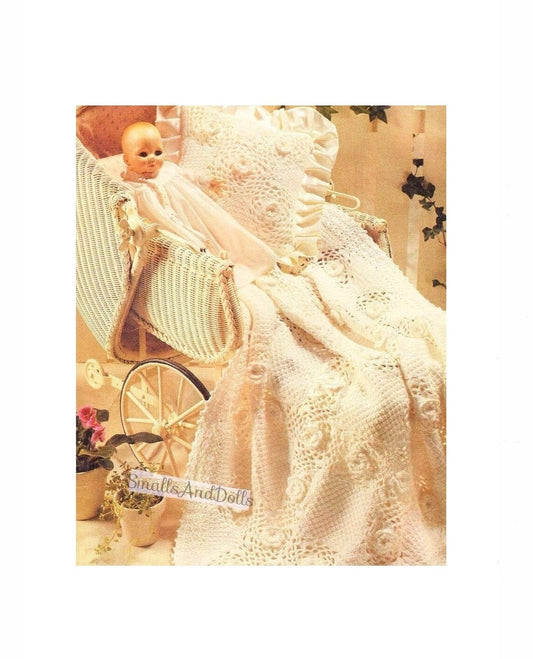 Vintage Crochet Pattern Irish Rose Baby Blanket Afghan & Pillow Set PDF Instant Digital Download Lace Rose Granny Square Motifs 4 Ply