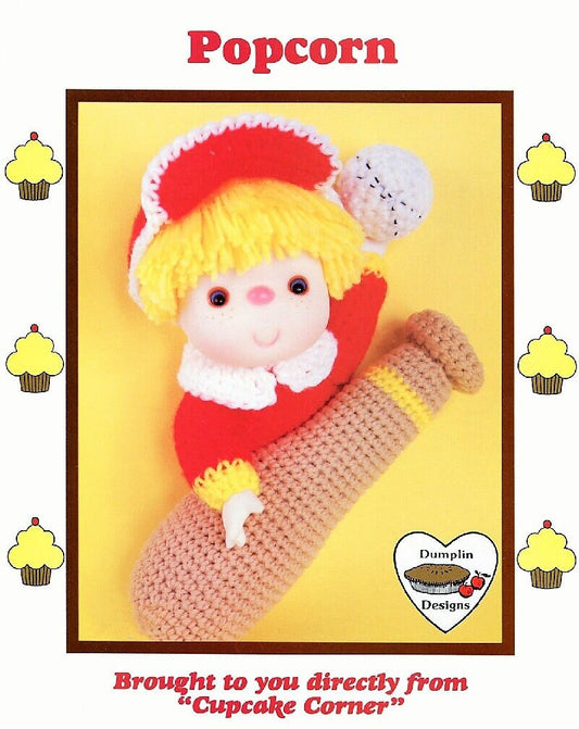 Vintage Crochet Pattern Cupcake Corner Baseball Boy Popcorn Yarn Head Doll PDF Instant Digital Download 1980s Dumplin Designs 4 Ply Mitzy