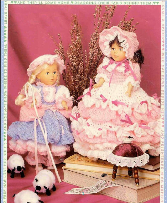 Vintage Crochet Pattern 13" Dolls Little Bo Peep Miss Muffet Nursery Rhyme Dress Outfits PDF Instant Digital Download 10 Ply