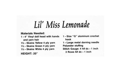 Vintage Crochet Pattern 20" Yarn Head Doll Lil Miss Lemonade PDF Instant Digital Download Retro 1980s Dumplin Designs 4 Ply