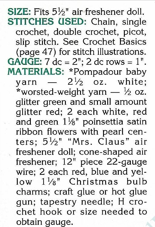 Vintage Crochet Pattern Mrs Santa Claus Christmas Air Freshener Doll PDF Instant Digital Download Holiday Doll 5 Ply