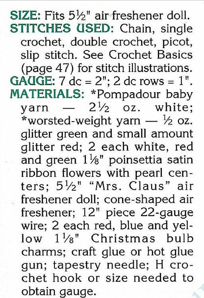 Vintage Crochet Pattern Mrs Santa Claus Christmas Air Freshener Doll PDF Instant Digital Download Holiday Doll 5 Ply