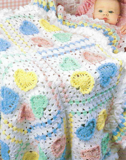 Vintage Crochet Pattern Lacy Hearts in Squares Baby Blanket Afghan PDF Instant Digital Download Trebles & Picots 5 Ply