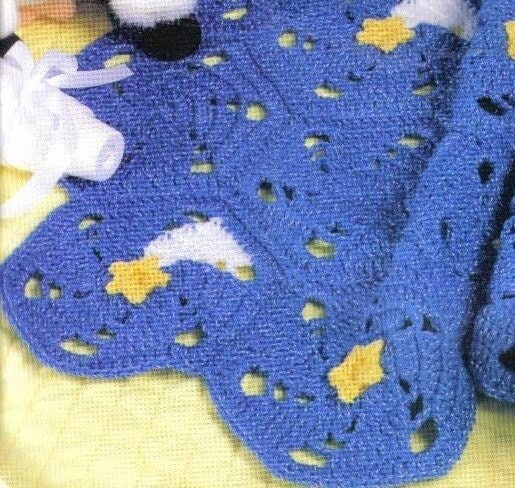 Vintage Crochet Pattern Shooting Stars Baby Afghan Granny Square Hexagons Motif Blanket PDF Instant Digital Download 5 Ply