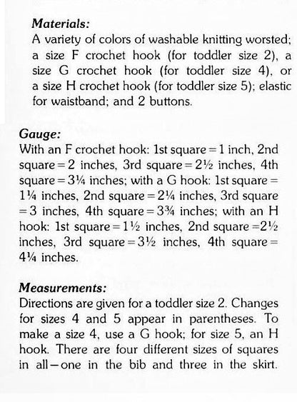 Vintage Crochet Pattern Toddler Girl Granny Square Pinafore Dress PDF Instant Digital Download Scrap Yarn 2 4 5 Years 10 Ply