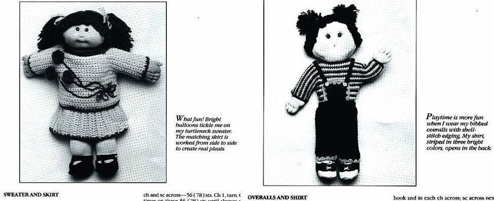 Vintage Crochet Pattern 16 17 19 Inch Soft Sculpture Doll Clothes PDF Instant Digital Download Cabbage Patch Kids 10 School Playtime Outfits