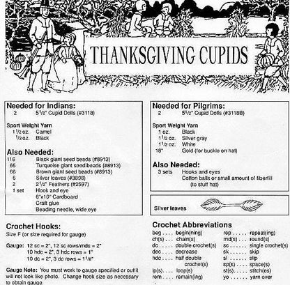 Vintage Crochet Patterns Thanksgiving Pilgrims Indians Outfits for 5-6" Cutie Cupid Kewpie Impkins Dolls PDF Instant Digital Download 5 Ply