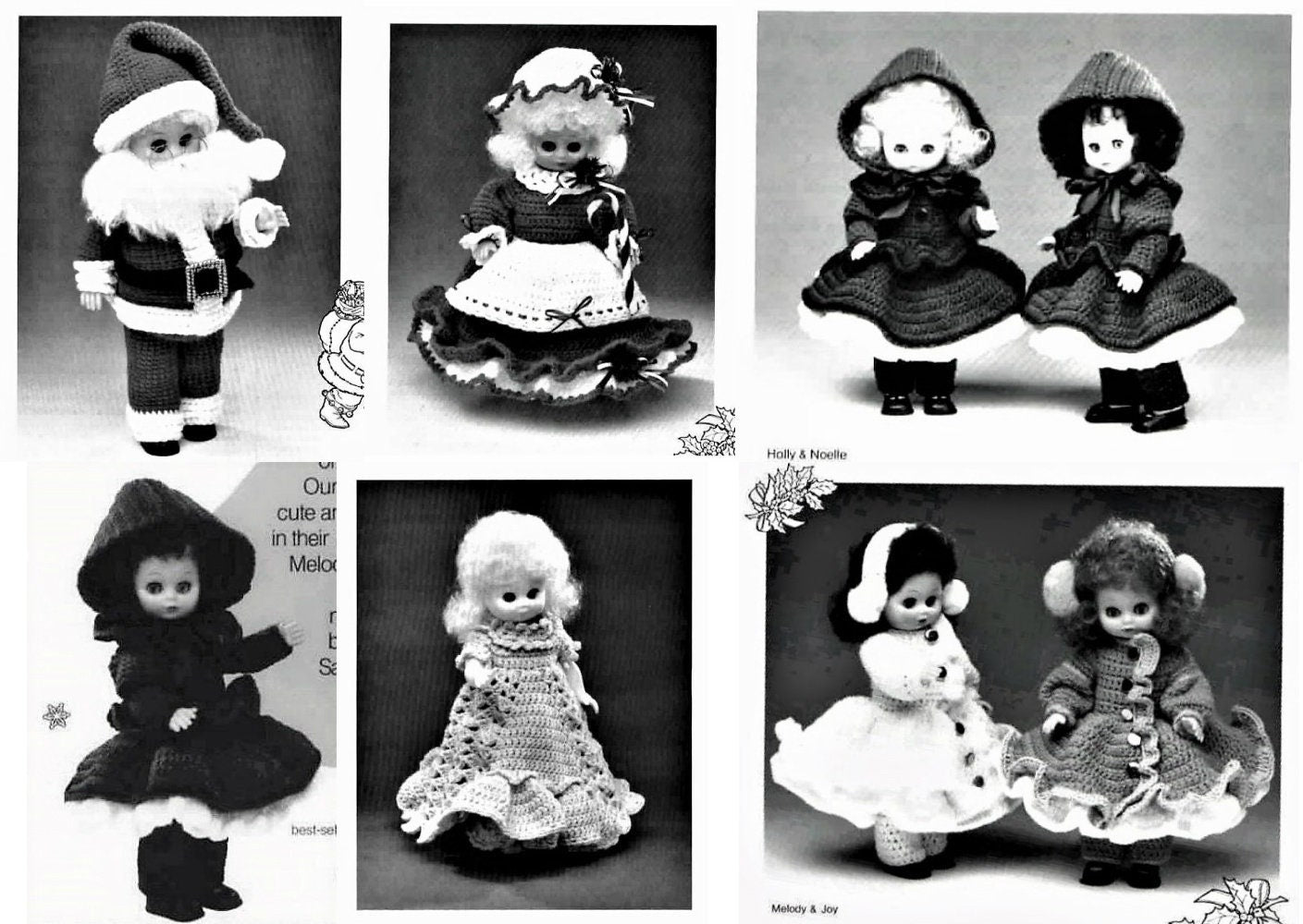 Vintage Crochet Patterns Christmas Outfits & Dresses for 13 Inch Dolls PDF Instant Digital Download Carolers Santa Mrs Claus Angel 10 Ply