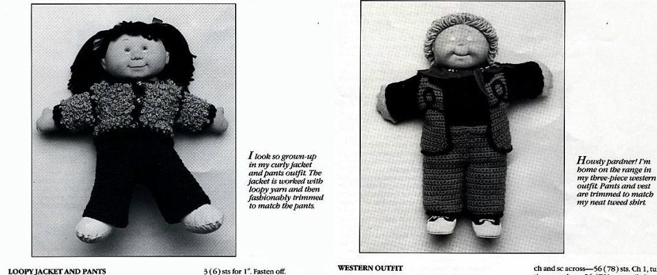 Vintage Crochet Pattern 16 17 19 Inch Soft Sculpture Doll Clothes PDF Instant Digital Download Cabbage Patch Kids 10 School Playtime Outfits