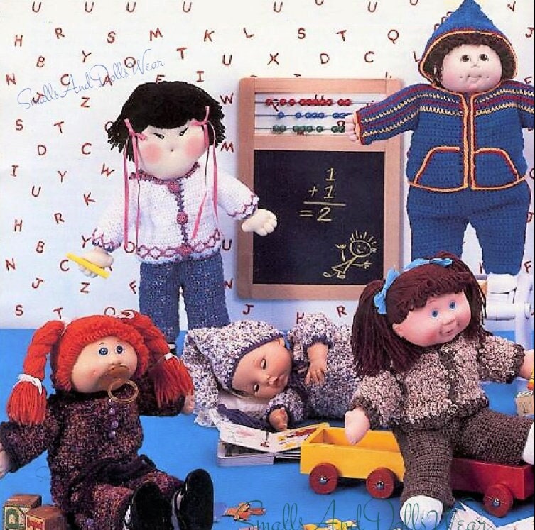 Vintage Crochet Pattern 16 17 19 Inch Soft Sculpture Doll Clothes PDF Instant Digital Download Cabbage Patch Kids 10 School Playtime Outfits