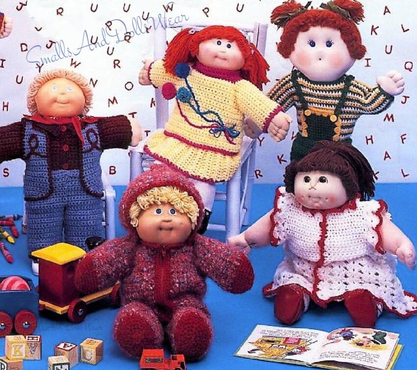 Vintage Crochet Pattern 16 17 19 Inch Soft Sculpture Doll Clothes PDF Instant Digital Download Cabbage Patch Kids 10 School Playtime Outfits