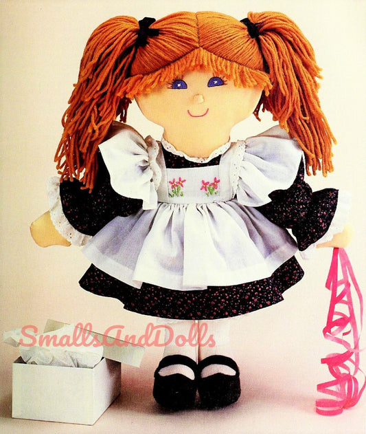 Vintage Sewing Pattern 20" Pretty Ponytail Girl Soft Sculpture Fabric Doll PDF Instant Digital Download Pinafore Party Dress Sewn Soft Toy