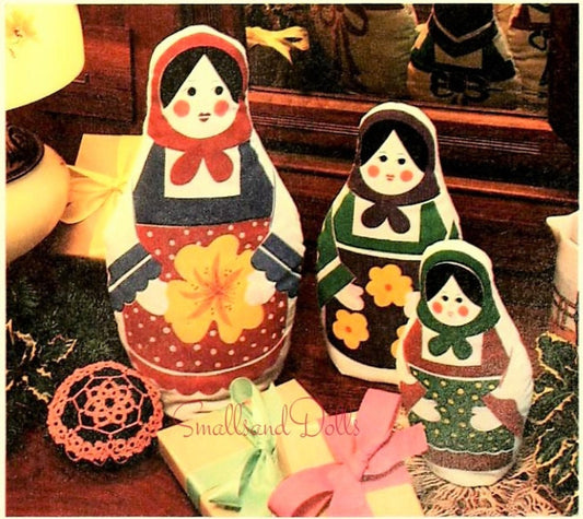 Vintage Sewing Pattern Babushka Peasant Soft Sculpture Dolls PDF Instant Digital Download 3 Sizes Painted Stenciled Fabric Folk Art Toys