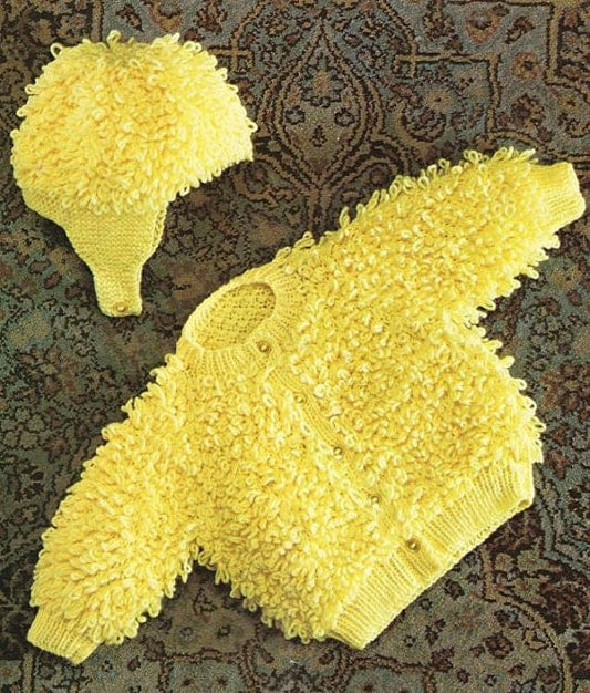 Vintage Knitting Pattern Knit Baby Toddler Loopy Loop Stitch Cardigan Sweater Jacket Hat Set PDF Instant Digital Download 18m-6yrs DK 5 Ply