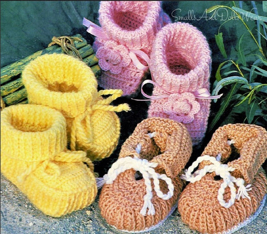 Vintage Knitting Crochet Pattern Pretty Baby Booties to Knit and Crochet 3 Designs PDF Instant Digital Download Blossom Shoe Bootees 4 Ply