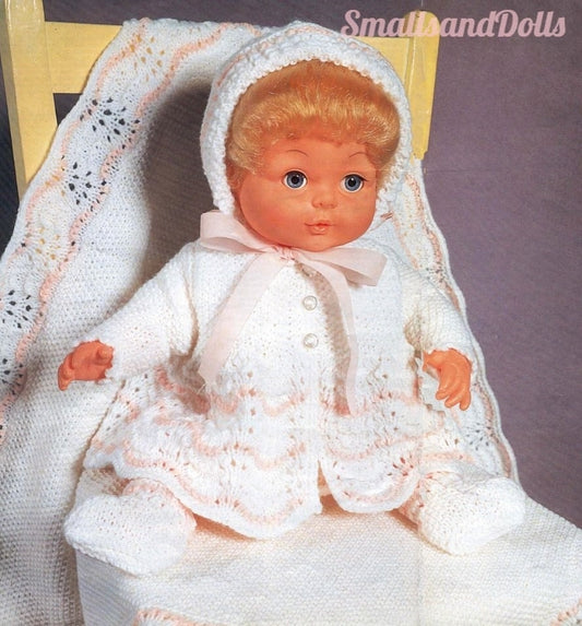 Vintage Knitting Pattern Baby Doll Clothes 6 Piece Layette Set PDF Instant Digital Download For 9 - 16 Inch Dolls 4 Ply