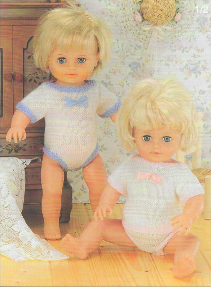 Vintage Knitting Pattern Doll Clothes Underwear Under Shirts All In Ones 12-14 15-18 19-22 Inch Dolls PDF Instant Digital Download DK 8 Ply