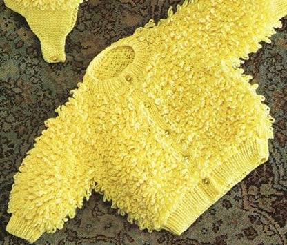 Vintage Knitting Pattern Knit Baby Toddler Loopy Loop Stitch Cardigan Sweater Jacket Hat Set PDF Instant Digital Download 18m-6yrs DK 5 Ply