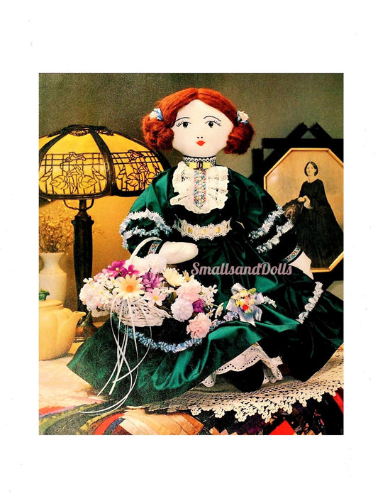 Vintage Sewing Pattern 27" Pretty Victorian Girl Soft Sculpture Toy Doll PDF Instant Digital Download Lacy Ribbons Satin Dress