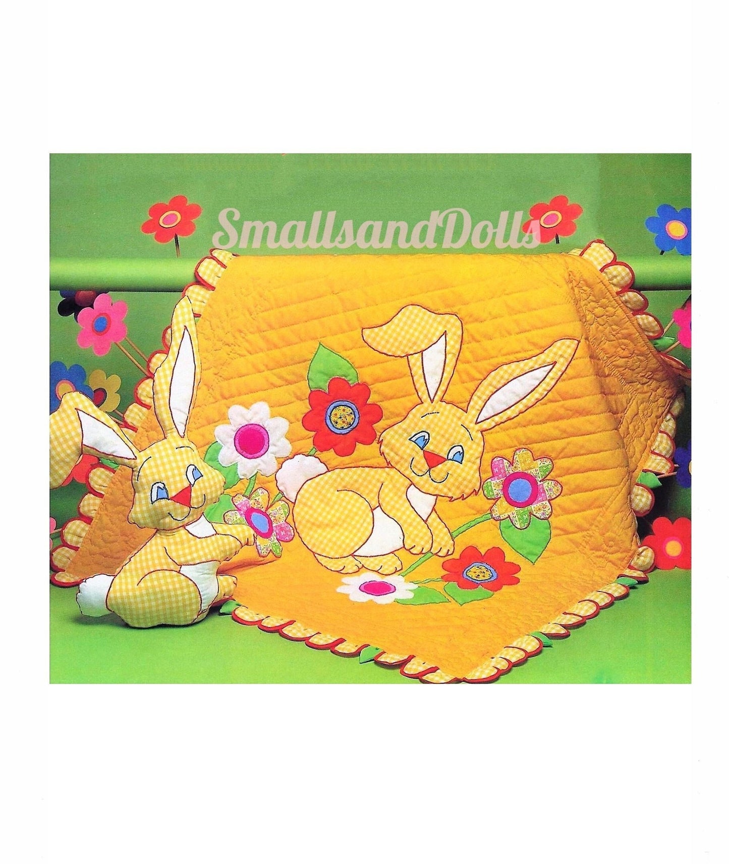 Vintage Sewing Pattern Gingham Bunny Baby Quilt and Matching Bunny Rabbit Soft Toy PDF Instant Digital Download Applique Crib Quilt Blanket