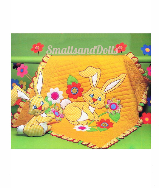 Vintage Sewing Pattern Gingham Bunny Baby Quilt and Matching Bunny Rabbit Soft Toy PDF Instant Digital Download Applique Crib Quilt Blanket