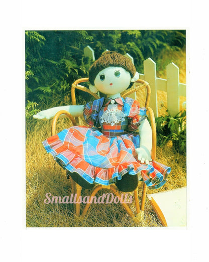 Vintage Sewing Pattern 18" Pretty Brunette Girl Doll Soft Sculpture Toy Bun Hairdo PDF Instant Digital Download Sewn Rag Dolly