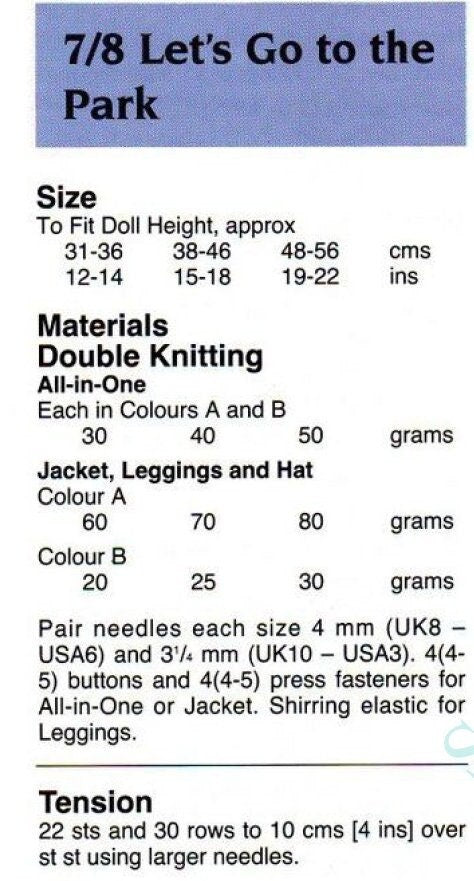 Vintage Knitting Pattern Doll Clothes Cardigan Hat All In One Park Sets 12-14 15-18 19-22 Inch Dolls PDF Instant Digital Download DK