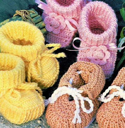 Vintage Knitting Crochet Pattern Pretty Baby Booties to Knit and Crochet 3 Designs PDF Instant Digital Download Blossom Shoe Bootees 4 Ply